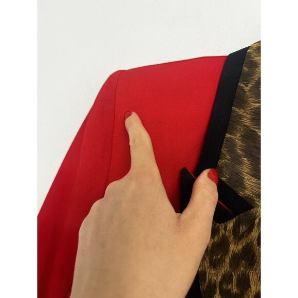 Cache Vintage Double breasted Red Leopard Trim Blazer Jacket Sz Small - Picture 7 of 13